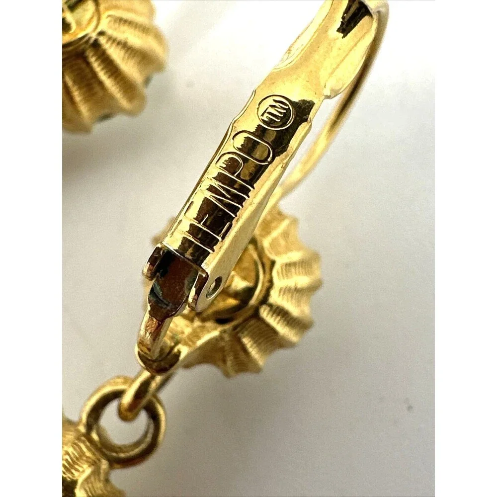 Vintage Bijoux Tempo Crystal Rhinestone Dangle Earrings Gold Tone Pierced 1.5”